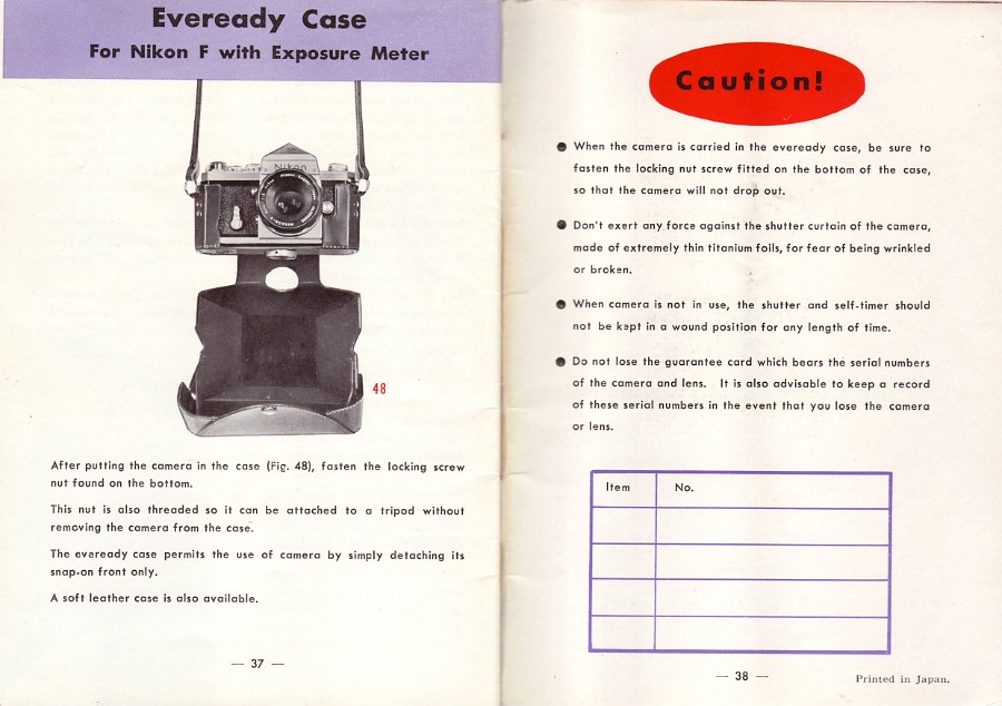 First Edition Nikon F Instruction Manual 1959