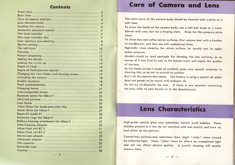 First Edition Nikon F Instruction Manual 1959
